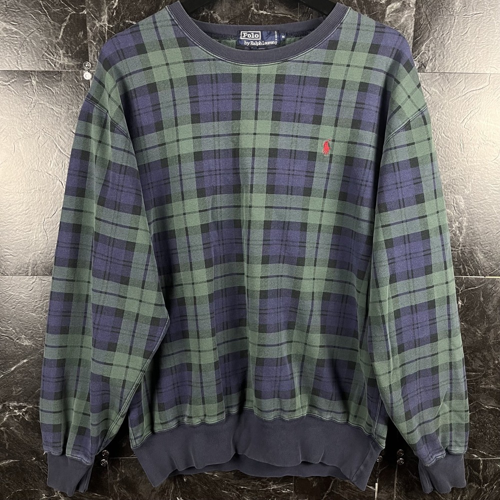 Polo Ralph Lauren Men's Green Plaid Vtg Sweatshirt Medium -Flaws